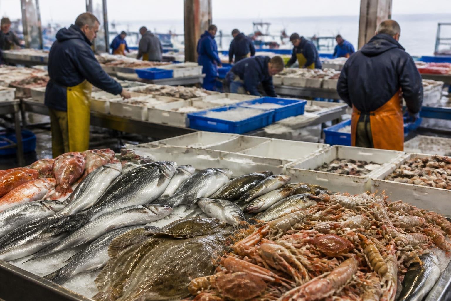 Poissons et fruits de mer frais à la criée de Saint-Malo